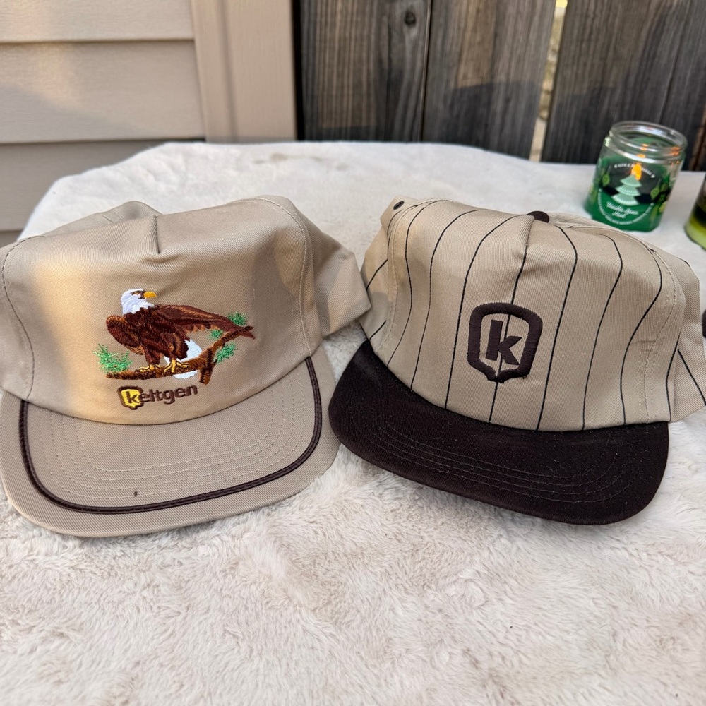 Vintage Lot 2 Keltgen Seed Corn Bald Eagle Tan Farmers Caps Trucker Hat
